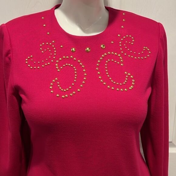 Leslie Fay vintage embellished pink long sleeve body con dress size 12 NWT - Picture 3 of 12